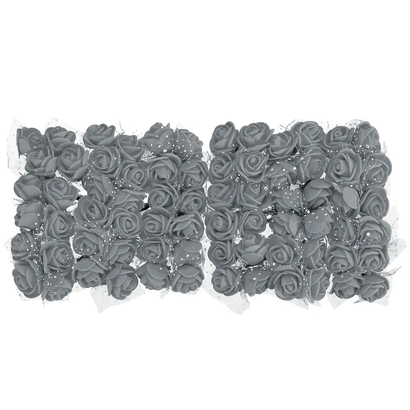 Artificial Rose Flower Heads, Grey Mini Faux Flowers 0.8 Inch-1 Inch 72Pcs