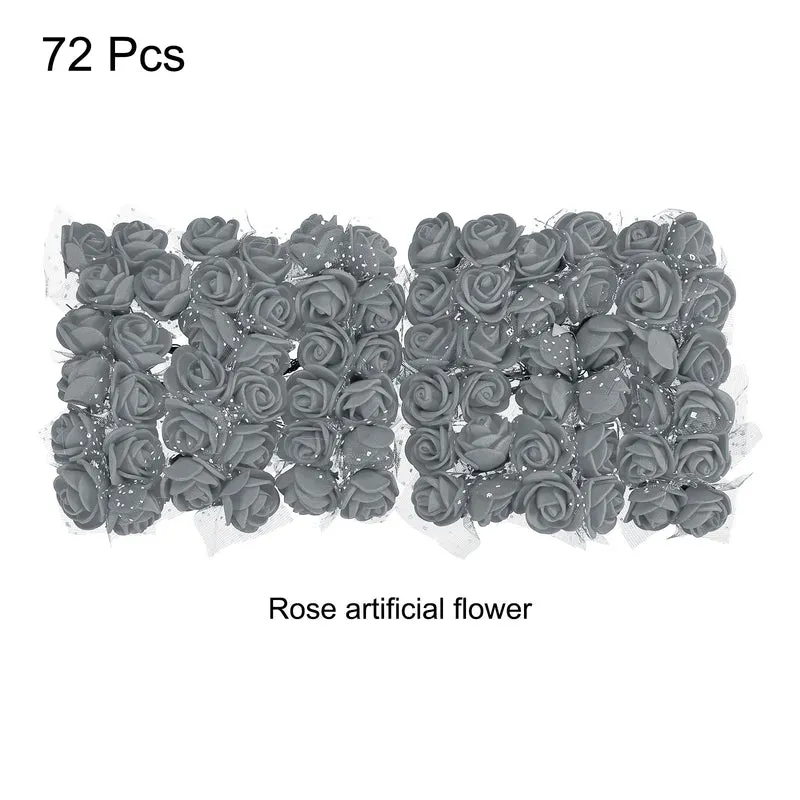Artificial Rose Flower Heads, Grey Mini Faux Flowers 0.8 Inch-1 Inch 72Pcs