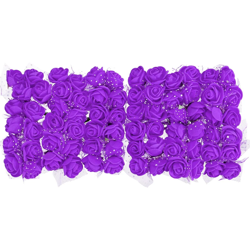 Artificial Rose Flower Heads, Purple Mini Faux Flowers 0.8 Inch-1 Inch 72Pcs