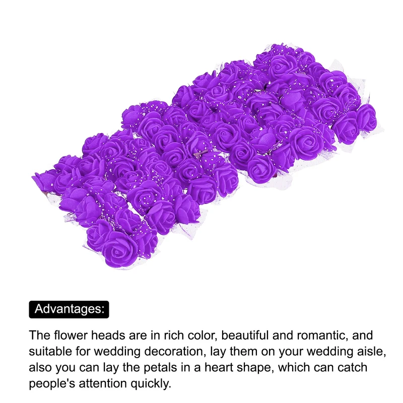 Artificial Rose Flower Heads, Purple Mini Faux Flowers 0.8 Inch-1 Inch 72Pcs