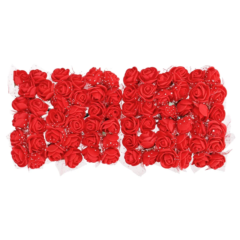 Artificial Rose Flower Heads, Red Mini Faux Flowers 0.8 Inch-1 Inch 72Pcs