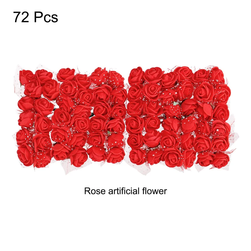 Artificial Rose Flower Heads, Red Mini Faux Flowers 0.8 Inch-1 Inch 72Pcs