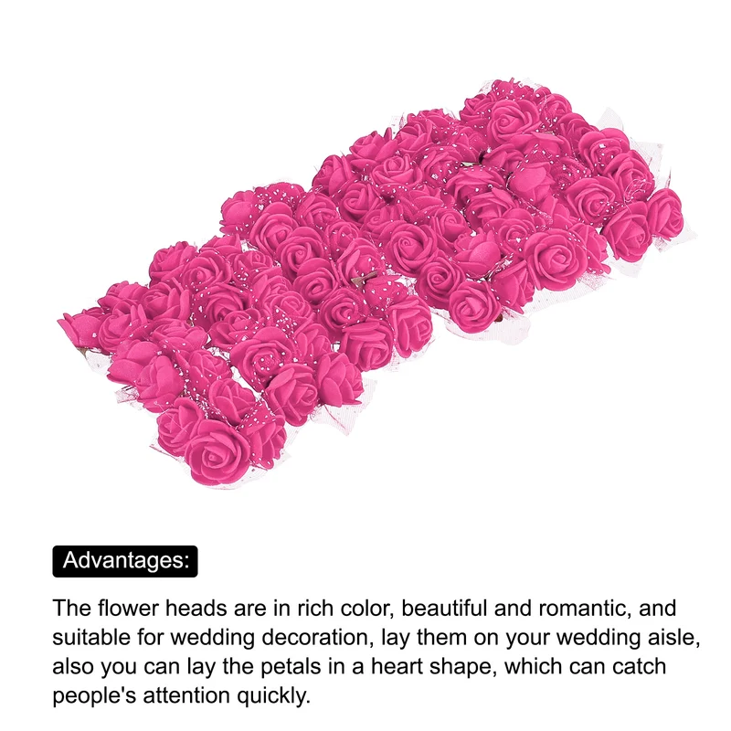 Artificial Rose Flower Heads, Rose Red Mini Faux Flowers 0.8 Inch-1 Inch 72Pcs