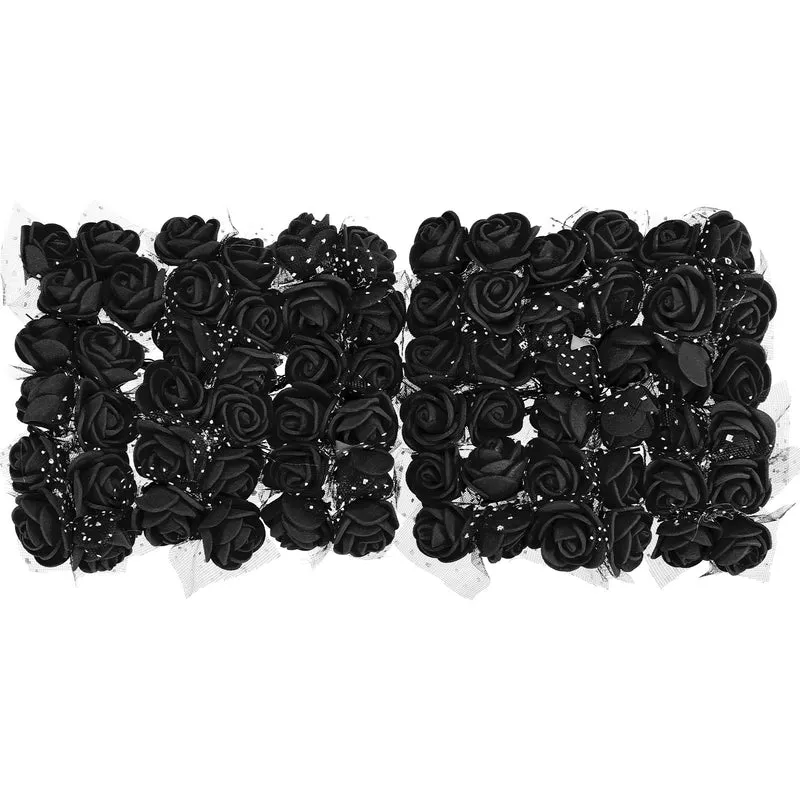 Artificial Rose Flower Heads, Black Mini Faux Flowers 0.8 Inch-1 Inch 72Pcs