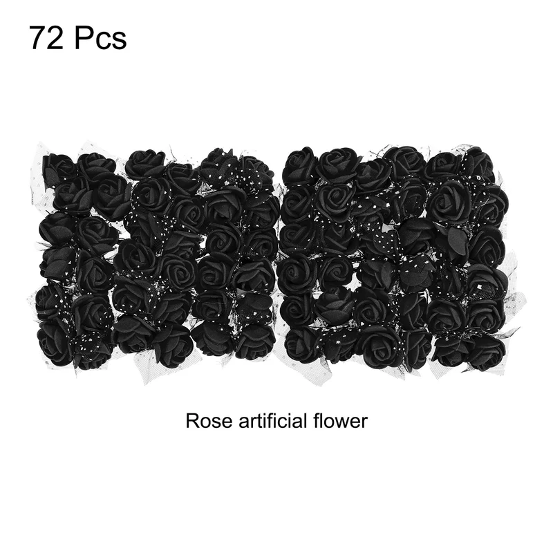 Artificial Rose Flower Heads, Black Mini Faux Flowers 0.8 Inch-1 Inch 72Pcs