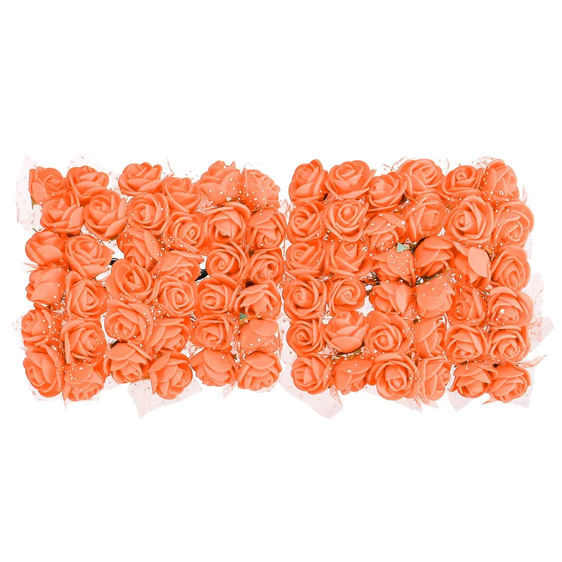 Artificial Rose Flower Heads, Orange Mini Faux Flowers 0.8 Inch-1 Inch 72Pcs