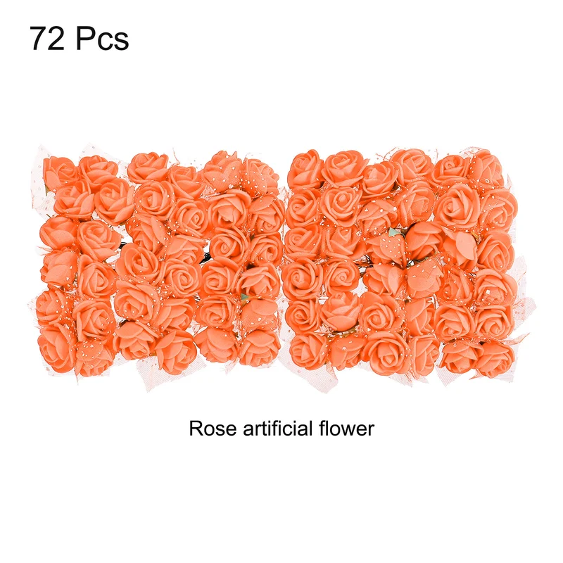 Artificial Rose Flower Heads, Orange Mini Faux Flowers 0.8 Inch-1 Inch 72Pcs