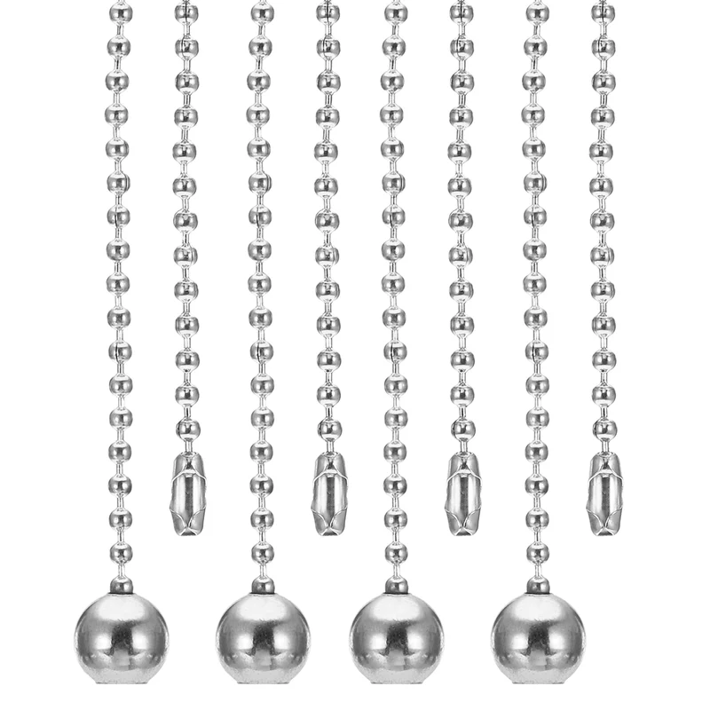 4 Pcs 1M Ceiling Fan Light Beaded Pull Chain with Ball Pendant, Silver Tone