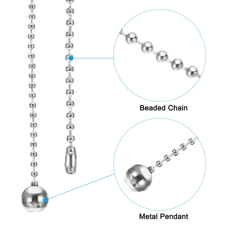 4 Pcs 1M Ceiling Fan Light Beaded Pull Chain with Ball Pendant, Silver Tone