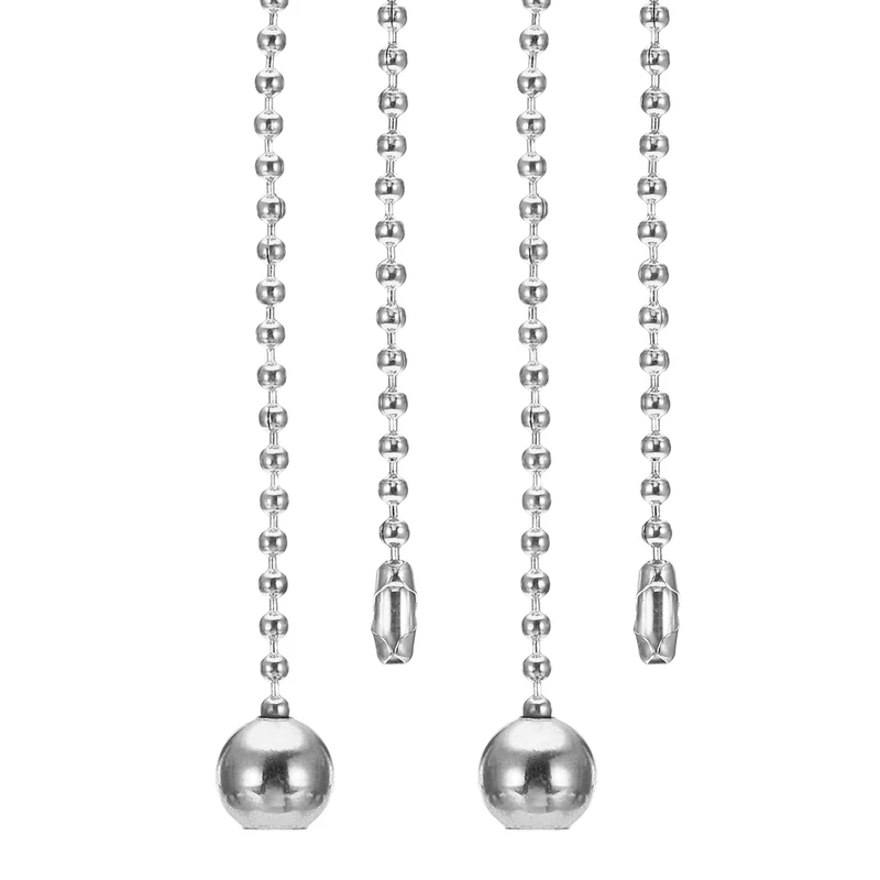 2Pcs 1M Ceiling Fan Light Beaded Pull Chain with Ball Pendant Silver Tone