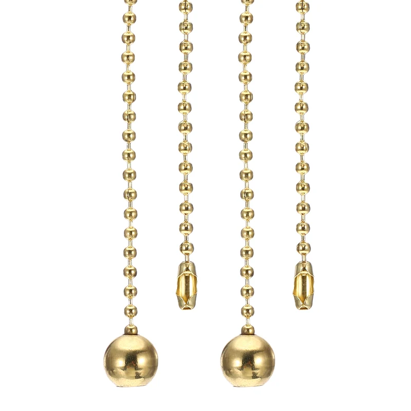 2 Pcs 1M Ceiling Fan Light Beaded Pull Chain with Ball Pendant Gold Tone