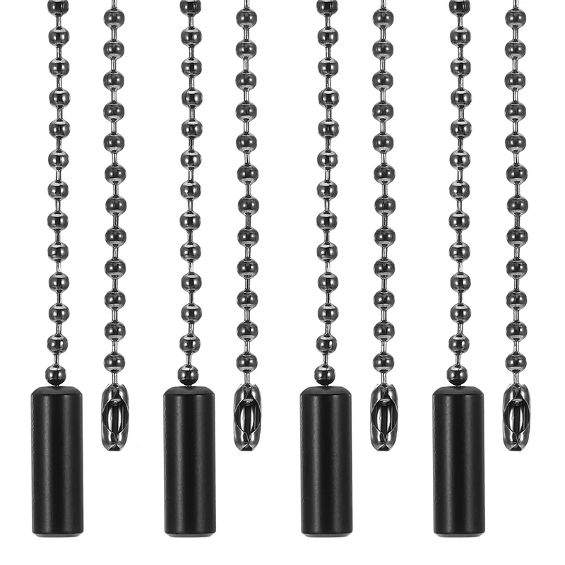 4Pcs 1M Ceiling Fan Light Beaded Pull Chain with Cylinder Pendant Black