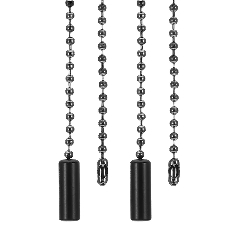 2 Pcs 1M Ceiling Fan Light Beaded Pull Chain with Cylinder Pendant Black