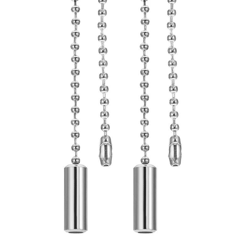 2Pcs 1M Ceiling Fan Light Beaded Pull Chain with Cylinder Pendant Silver