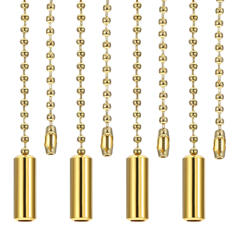 4Pcs 1M Ceiling Fan Light Beaded Pull Chain with Cylinder Pendant Gold Tone