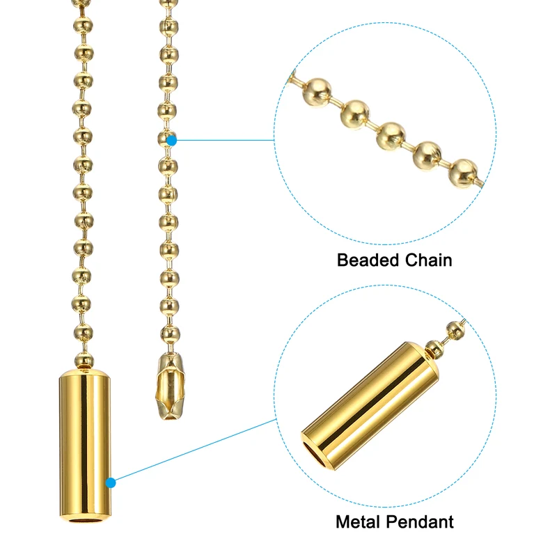 4Pcs 1M Ceiling Fan Light Beaded Pull Chain with Cylinder Pendant Gold Tone