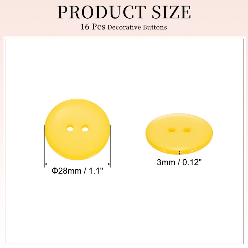 16 Pcs 28mm Resin Sewing Buttons, 2 Hole for Sewing Coats Shirts, Yellow