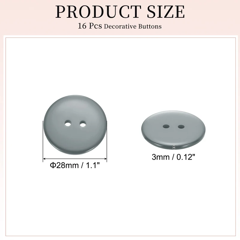 16 Pcs 28mm Resin Sewing Buttons, 2 Hole for Sewing Coats Shirts, Gray