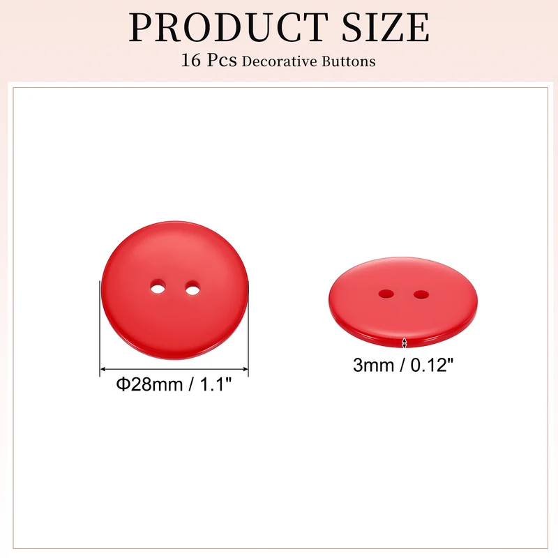 16 Pcs 28mm Resin Sewing Buttons, 2 Hole for Sewing Coats Shirts, Orange Red