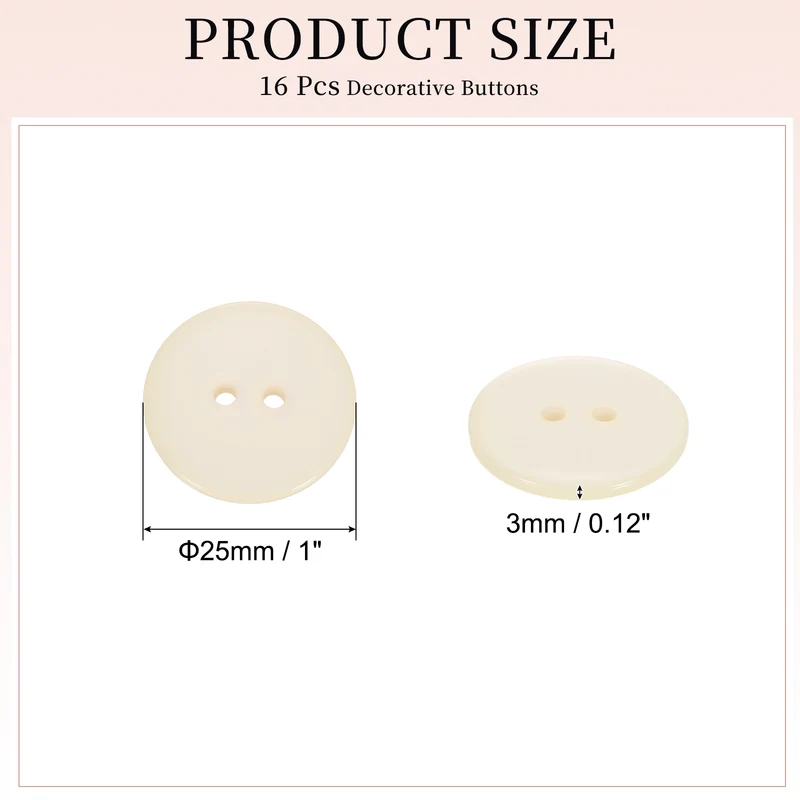 16 Pcs 25mm Resin Sewing Buttons, 2 Hole for Sewing Coats Shirts, Beige
