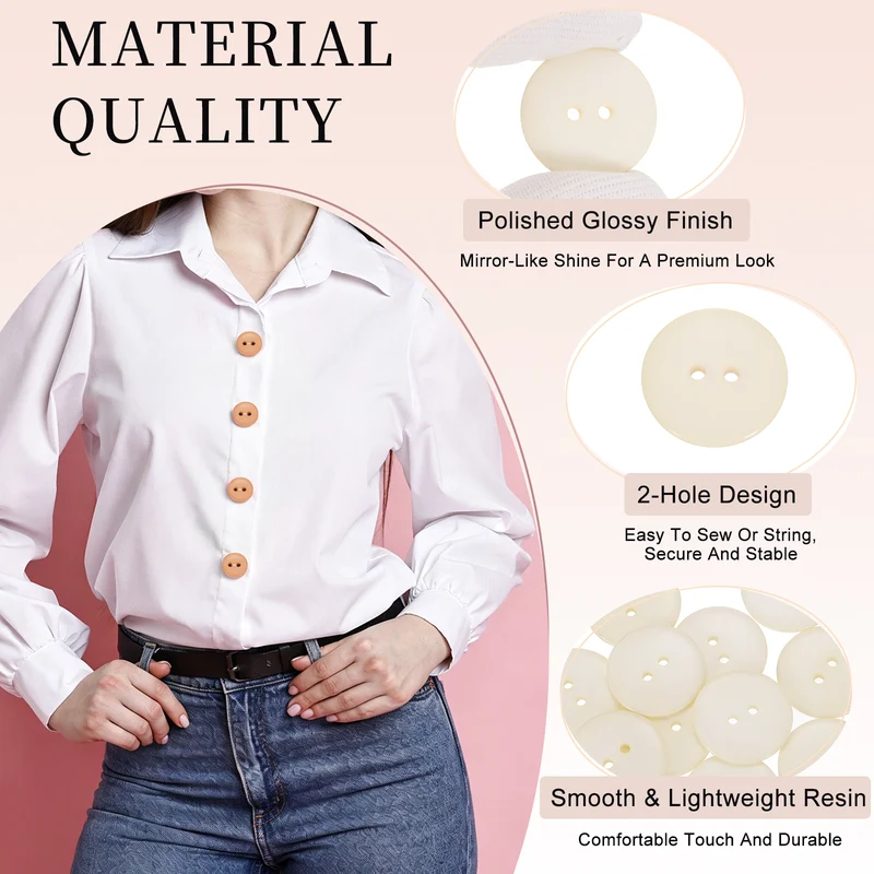 16 Pcs 25mm Resin Sewing Buttons, 2 Hole for Sewing Coats Shirts, Beige