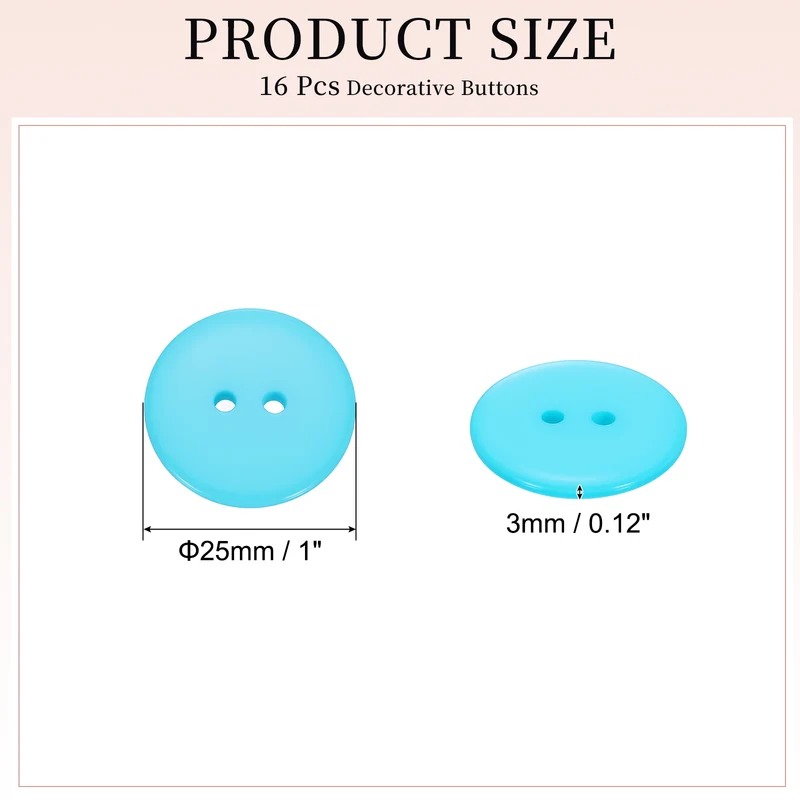 16 Pcs 25mm Resin Sewing Buttons, 2 Hole for Sewing Coats Shirts, Lake Blue