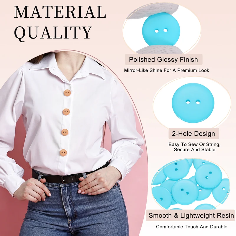 16 Pcs 25mm Resin Sewing Buttons, 2 Hole for Sewing Coats Shirts, Lake Blue