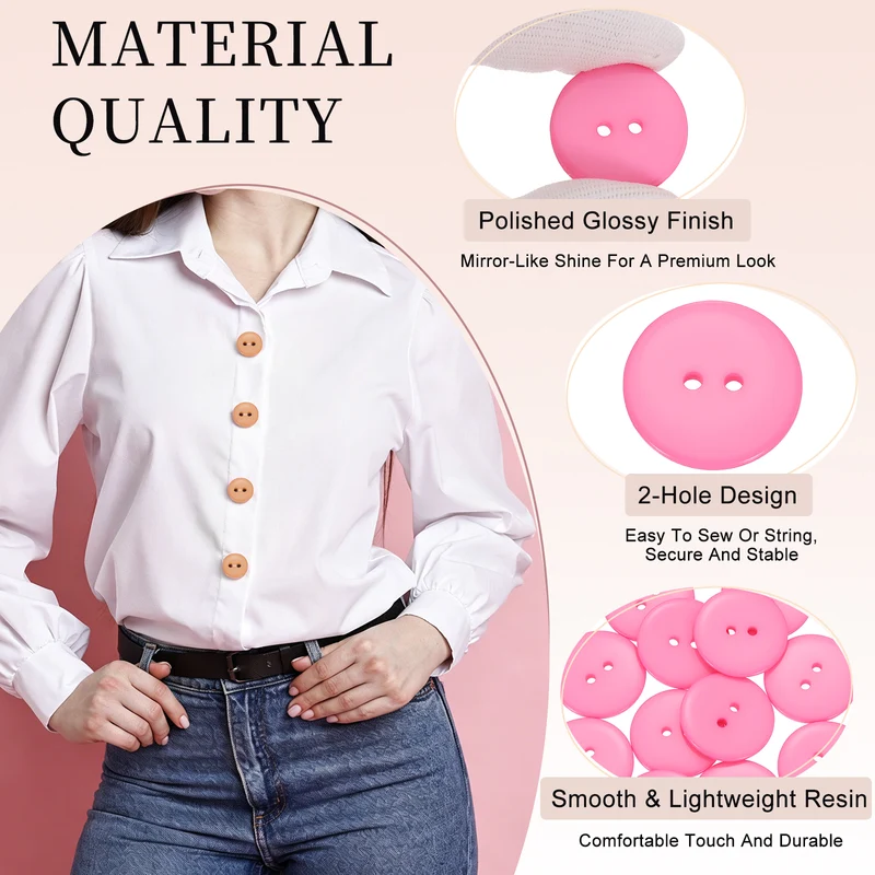 16 Pcs 25mm Resin Sewing Buttons, 2 Hole for Sewing Coats Shirts, Pink