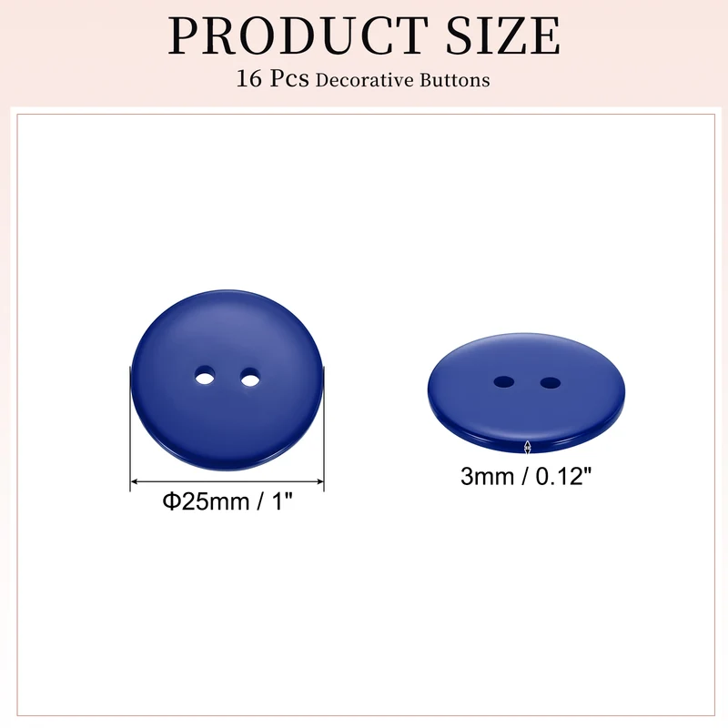 16 Pcs 25mm Resin Sewing Buttons, 2 Hole for Sewing Coats Shirts, Deep Blue