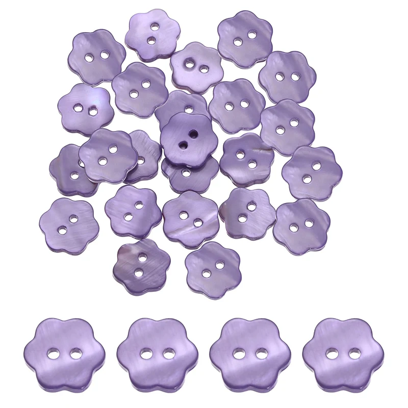 30 Pcs Flower Shaped Mother of Pearl Buttons 2 Holes 11mm for Sewing Purple