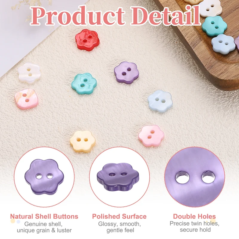 30 Pcs Flower Shaped Mother of Pearl Buttons 2 Holes 11mm for Sewing Purple