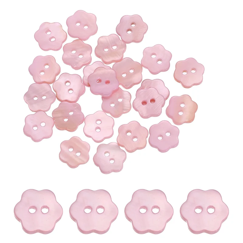 30 Pcs Flower Shaped Mother of Pearl Buttons 2 Holes 11mm for Sewing Pink