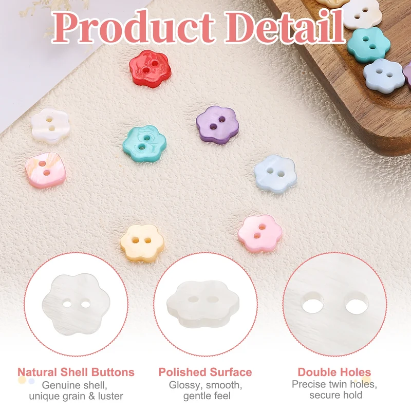 30 Pcs Flower Shaped Mother of Pearl Buttons 2 Holes 11mm for Sewing White
