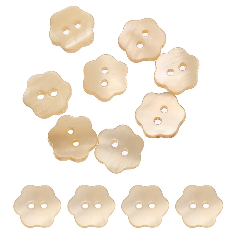 10 Pcs Flower Shaped Mother of Pearl Buttons 2 Holes 11mm for Sewing Yellow
