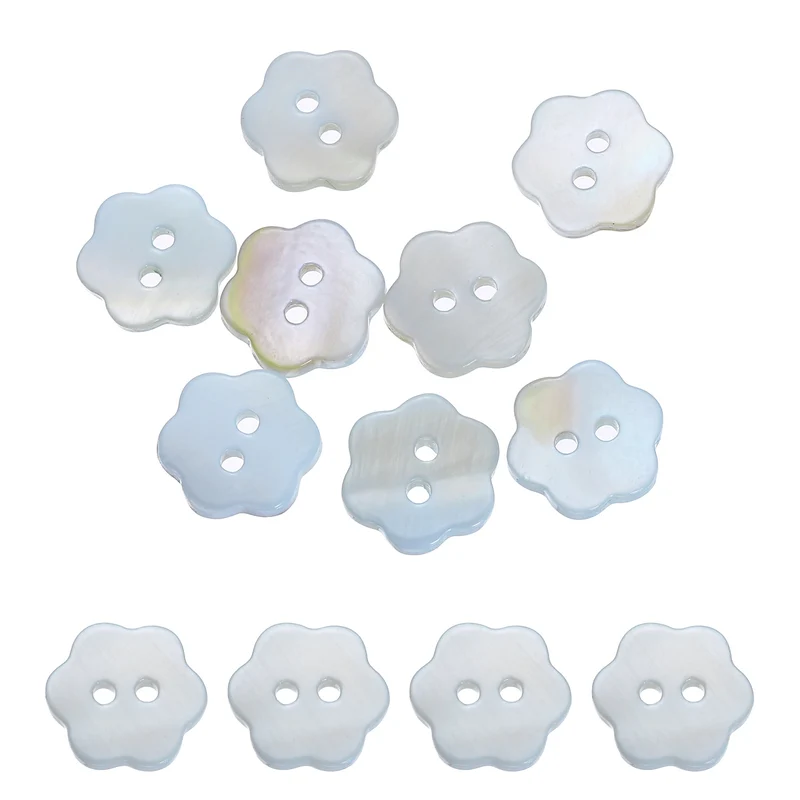 10 Pcs Flower Shaped Mother of Pearl Buttons 2 Holes 11mm for Sewing Blue