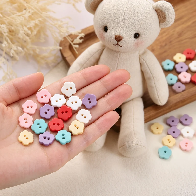 10 Pcs Flower Shaped Mother of Pearl Buttons 2 Holes 11mm for Sewing Blue
