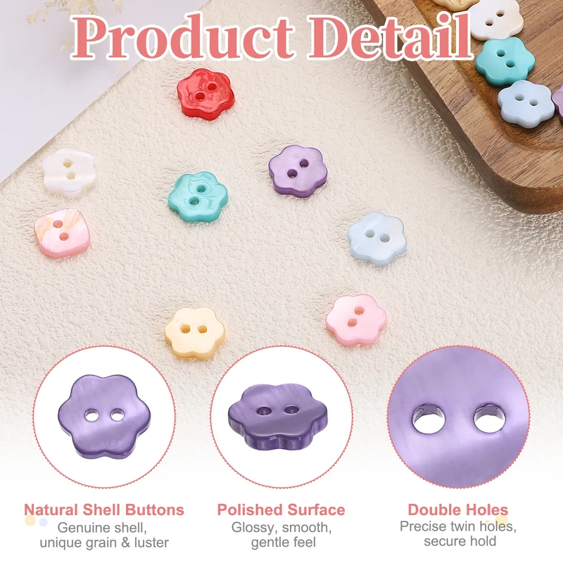10 Pcs Flower Shaped Mother of Pearl Buttons 2 Holes 11mm for Sewing Purple