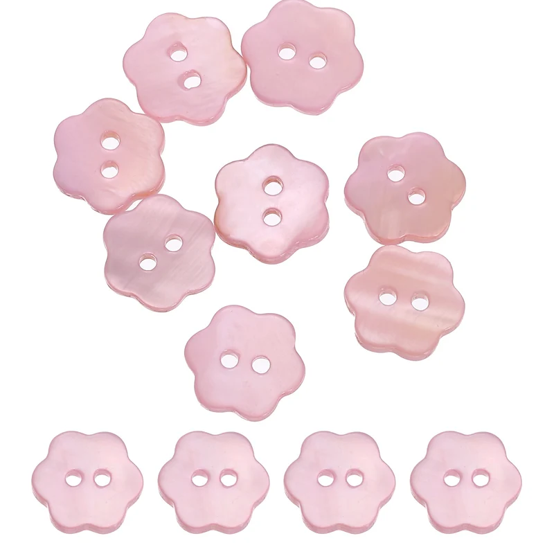 10 Pcs Flower Shaped Mother of Pearl Buttons 2 Holes 11mm for Sewing Pink