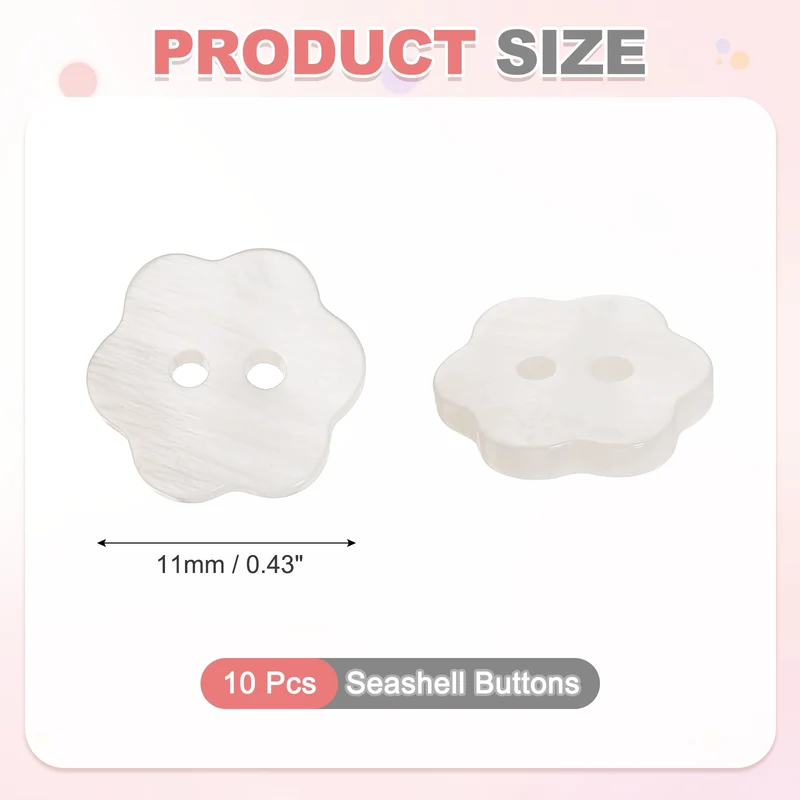 10 Pcs Flower Shaped Mother of Pearl Buttons 2 Holes 11mm for Sewing White