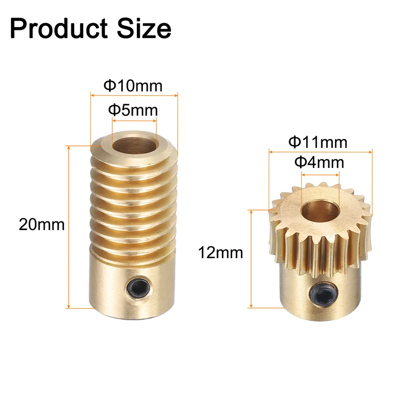 Worm Gear Set 5mm Wheel Shaft Brass 0.5M 20:1 Reduction Rate Drive Gear Box
