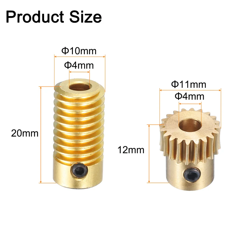 Worm Gear Set 4mm Wheel Shaft Brass 0.5M 20:1 Reduction Rate Drive Gear Box