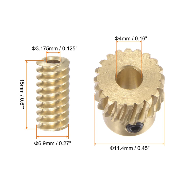 Brass Worm Gear Set 0.5 Modulus 20:1 3.175mm Hole Drive Gear Box Shaft