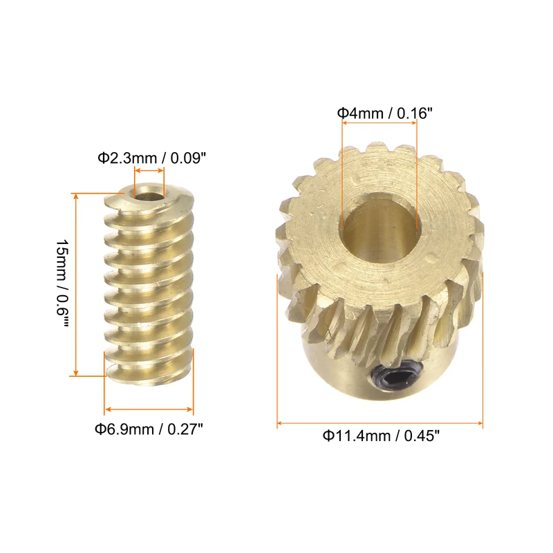 Brass Worm Gear Set Wheel Shaft 0.5 Modulus 20:1 Drive Gear Box Shaft