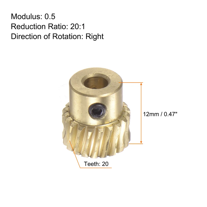 Brass Worm Gear Set Wheel Shaft 0.5 Modulus 20:1 Drive Gear Box Shaft