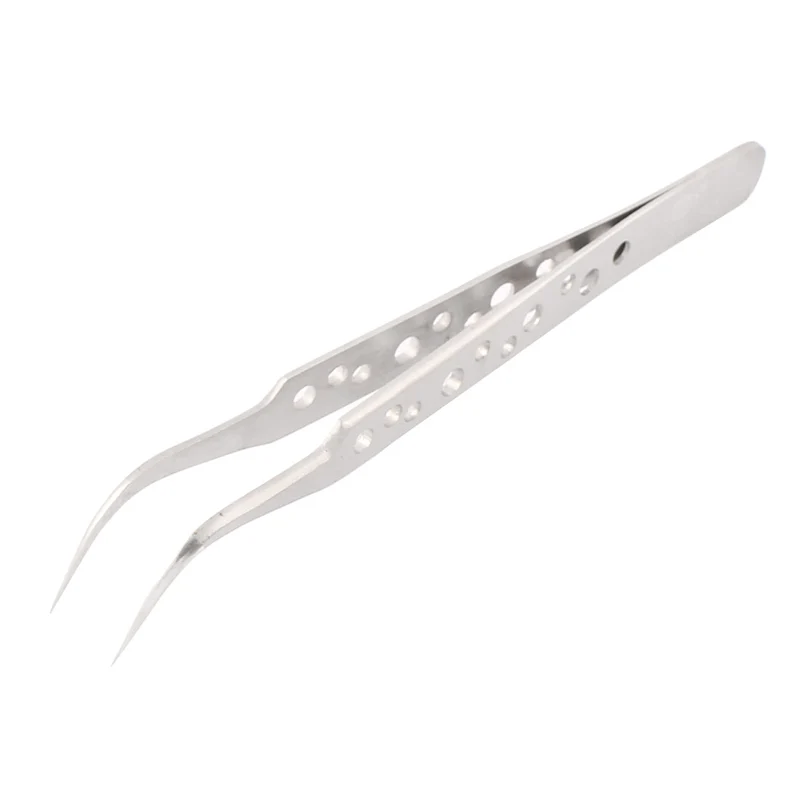 7-SA SR Stainless Steel Curved Pointed Tip Tweezer Tool Hole Handle