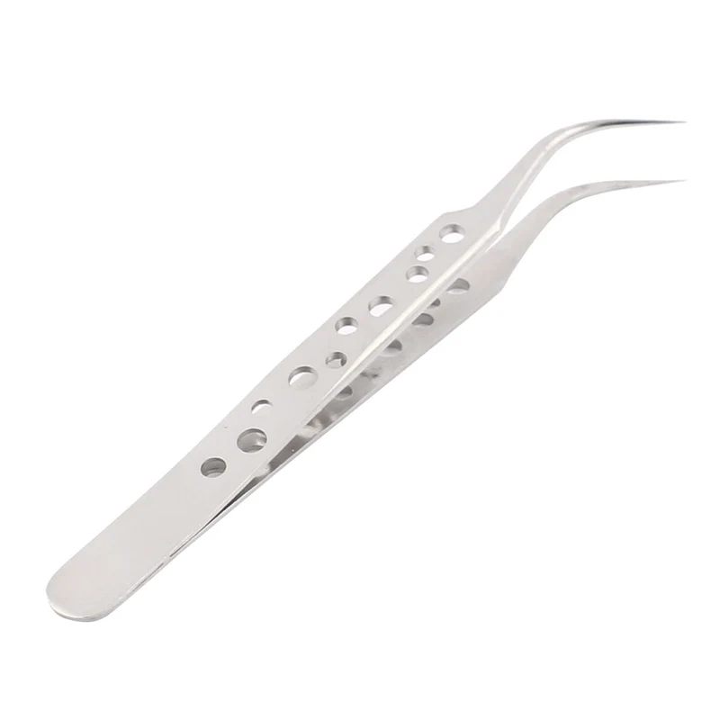 7-SA SR Stainless Steel Curved Pointed Tip Tweezer Tool Hole Handle