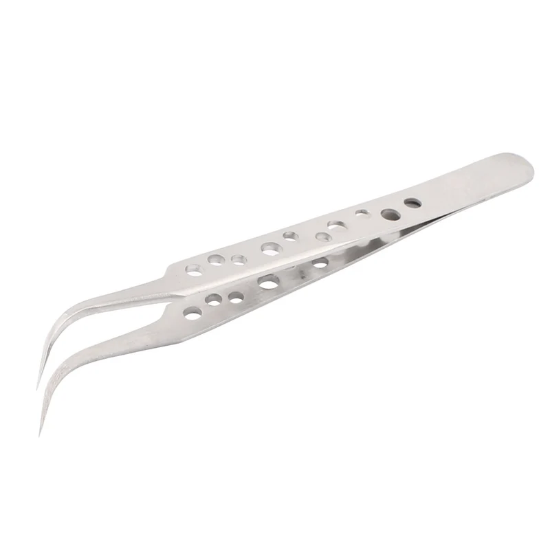 7-SA SR Stainless Steel Curved Pointed Tip Tweezer Tool Hole Handle
