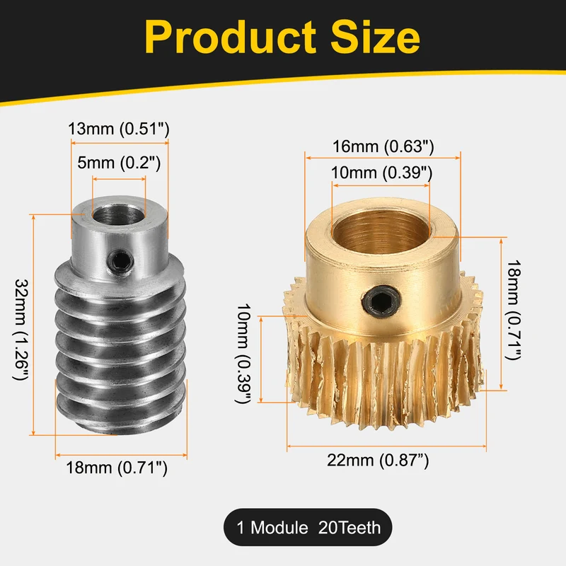 Worm Gear Set 1 Module 20:1 Reduction Rate(Gear-10mm Bore, Rod 5mm Bore)