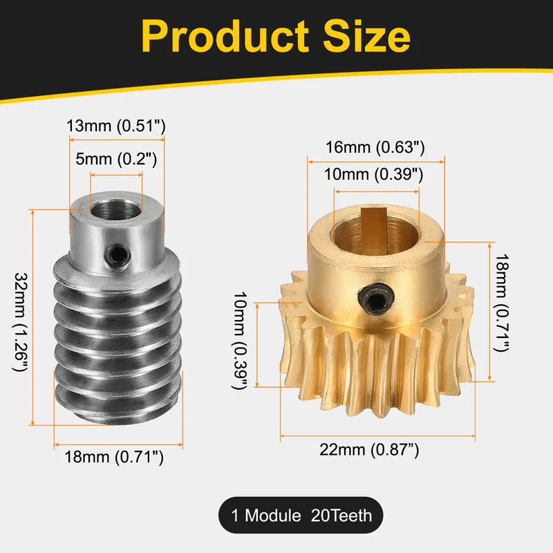 Worm Gear Set, 1 Module 20:1 Reduction Rate(Gear-10mm Bore, Rod 5mm Bore)