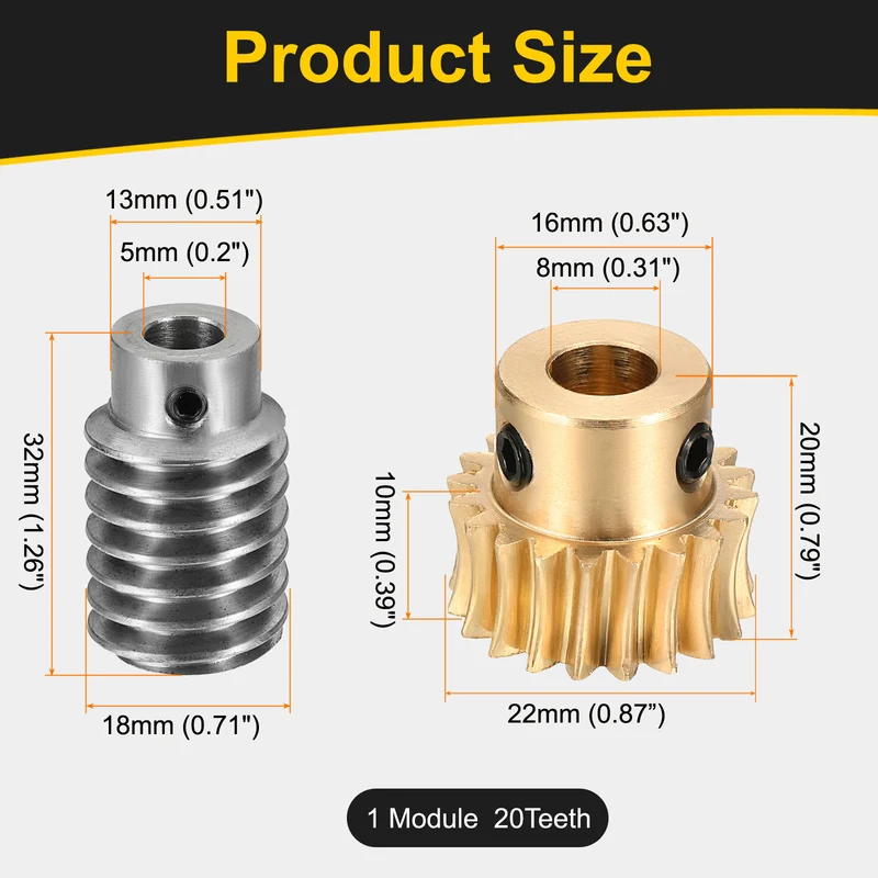Worm Gear Set 1 Module 20:1 Reduction Rate(Gear-8mm Bore, Rod 5mm Bore)